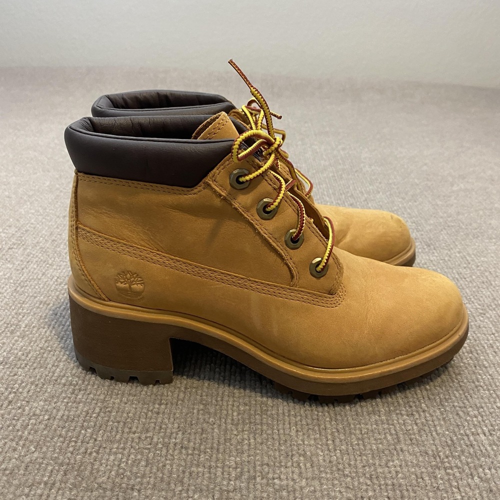 Timberland Boots Womens Size 7.5 Brown Nubuck Ankle Lace Up Block Heel A2CJ7